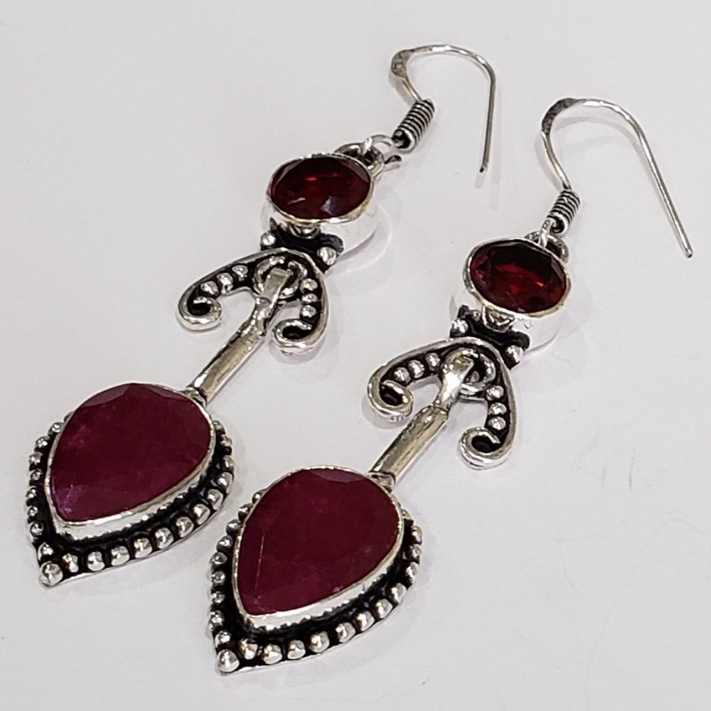 Ruby, Garnet Gemstone, 925 Silver Earrings, Drop … - image 1